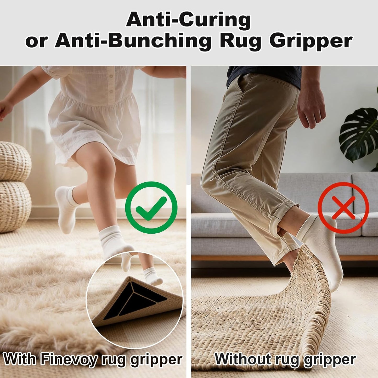 14PCS Rug Grippers for Hardwood Floors, Non Slip Corner Rug Tape | Triangle, Trapezoid & Square Design.Adhesive Rug Pads for Tiles & Area Rugs.Removable Double Sided Floor Grippers