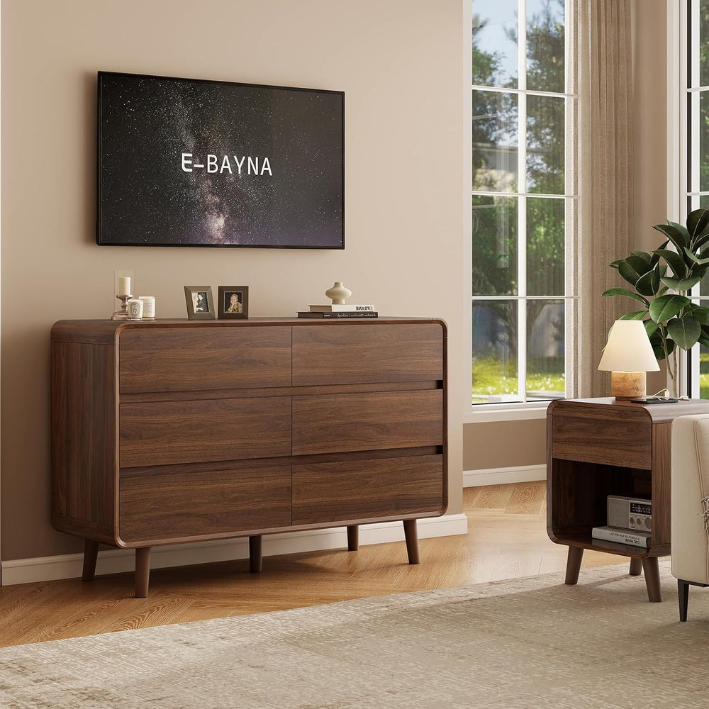 Nasonet 6 Drawer Dresser for Bedroom, 47'' Wide Mid Century Modern Dr...