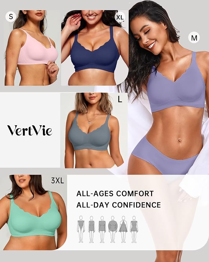 Vertvie Womens Seamless Bras No Underwire Supportive Wireless Push Up Full - Image 6
