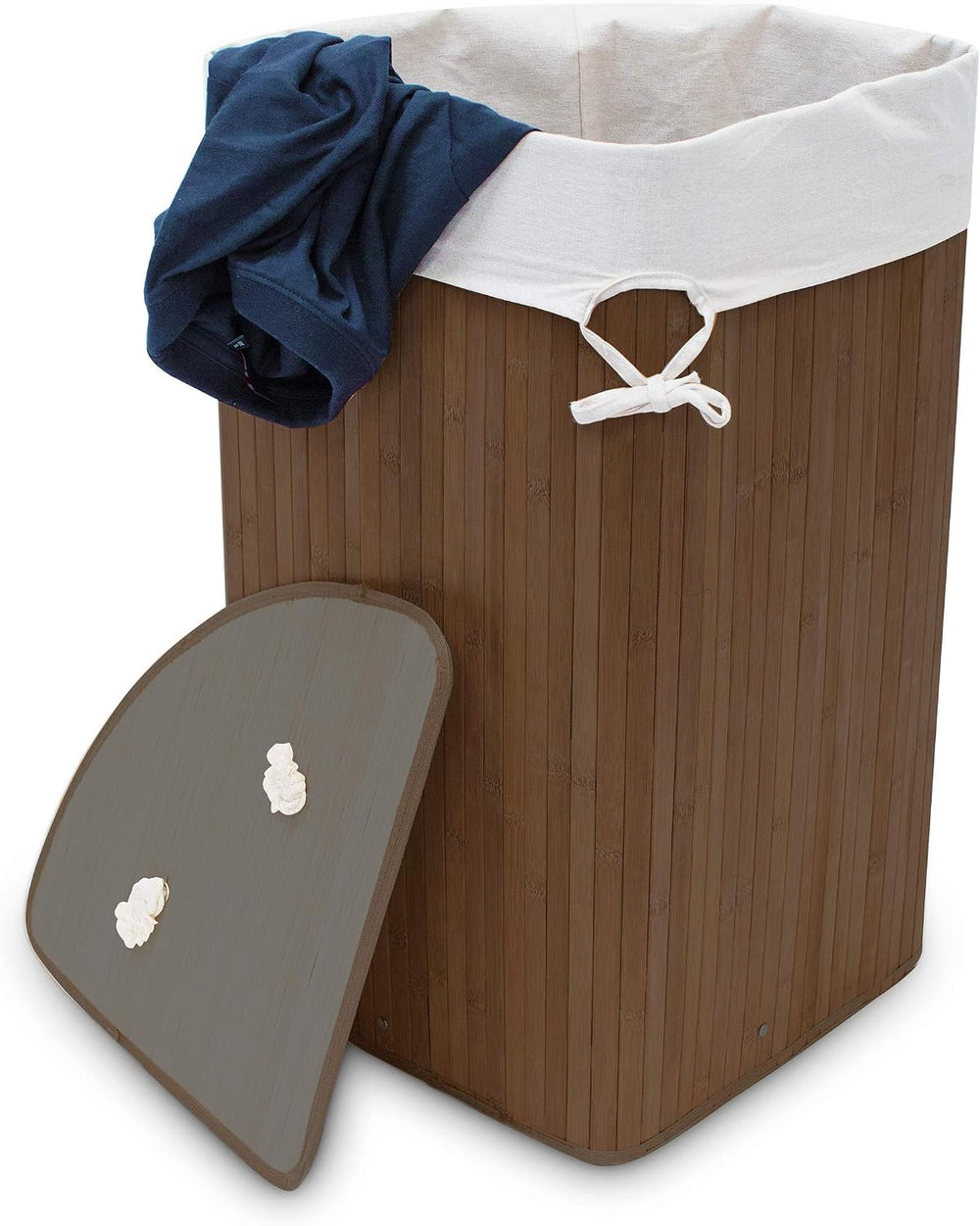 Relaxdays Corner Laundry Basket Hamper Bamboo 65 x 49.5 x 37 cm 64L Folding C...