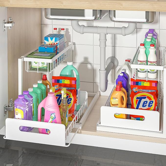 bukfen Under Sink Organizer, Pull Out Home Organizers 2-Tier Slide Out Sliding by bukfen