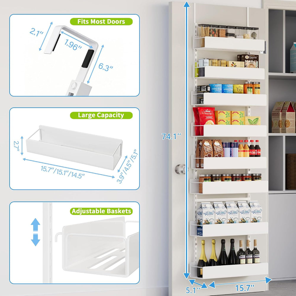 8-Tier Over Door Pantry Organizer, Metal Hanging Storage Rack for Kitchen Bed...