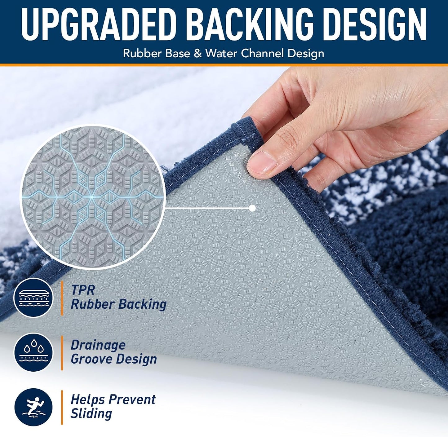 XIYUNTE Thick Bathroom Rug - 32"x20" Extra Soft Blue and White Microfiber Bath Rugs, Quick Dry Super Absorbent Rubber Backing Non Slip Washable Bath Mat for Floor Tub Shower