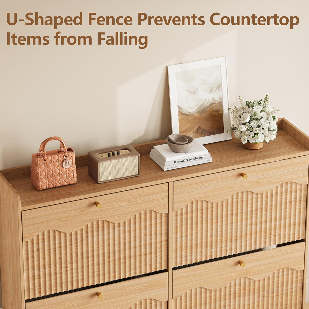 BORNOON Large Shoe Storage Cabinet with 6 Flip Drawers and Modern Wave-Edge F...