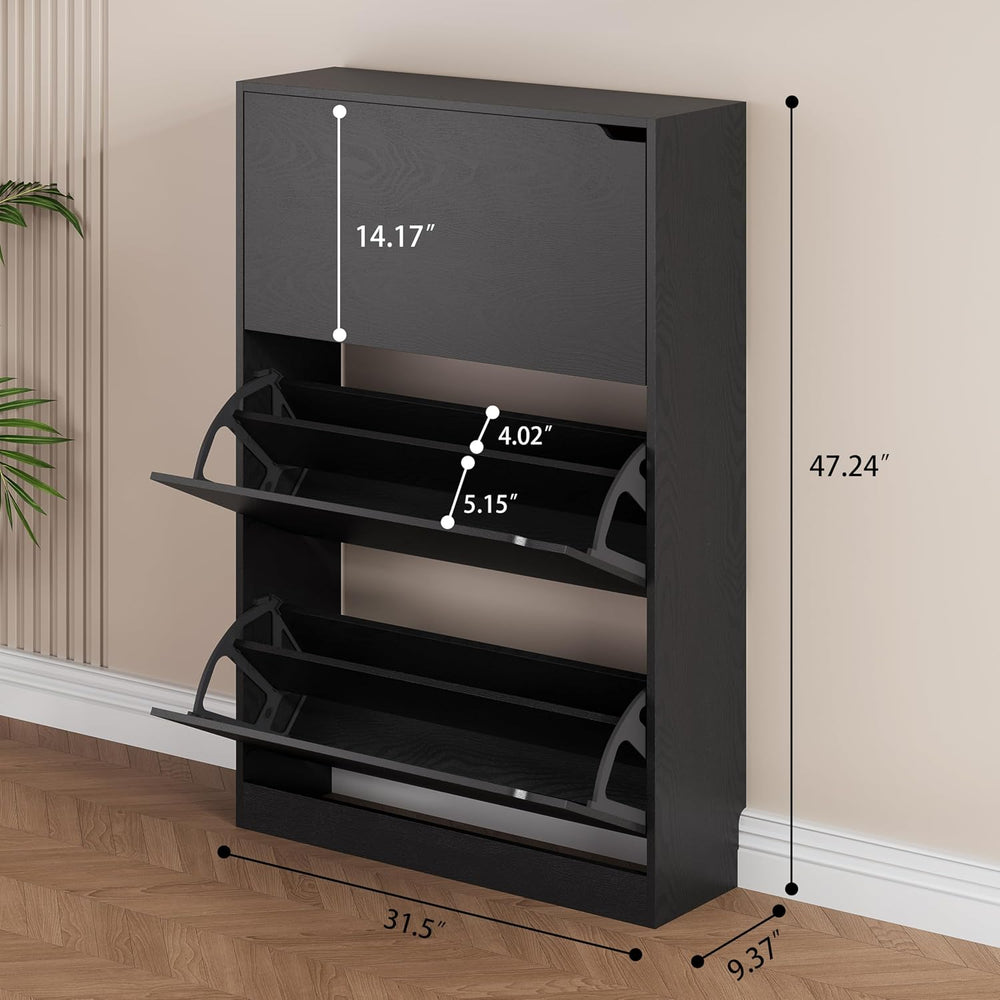 Shoe Storage Cabinet, Wood Shoe Organizer for Entryway with 3 Flip Drawers, F...