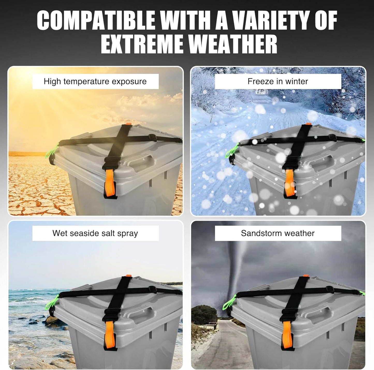 Trash Can Locks for Animals, 2 Pack Adjustable Garbage Can Locks with Reflective Strips, Trash Bin Locks for Animals, Raccoon and Animal Proof, Prevent Odor from Spreading, Fits Multiple Sizes Cans