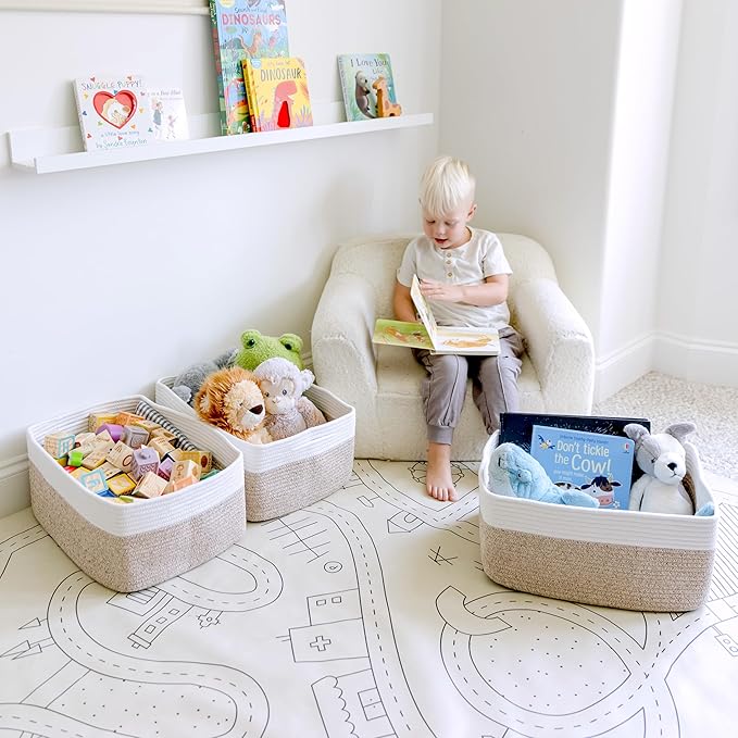 NaturalCozy Storage Baskets 16.8”x13”x7.6” Cotton Rope Woven Baskets - Image 3