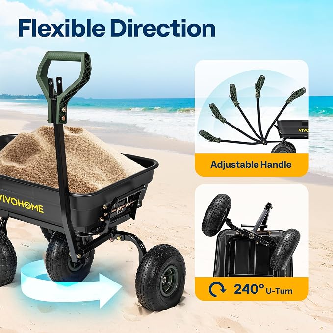 VIVOHOME 4 Cu.Ft 660lbs Wheelbarrow Garden Cart Dump Wagon - Image 8