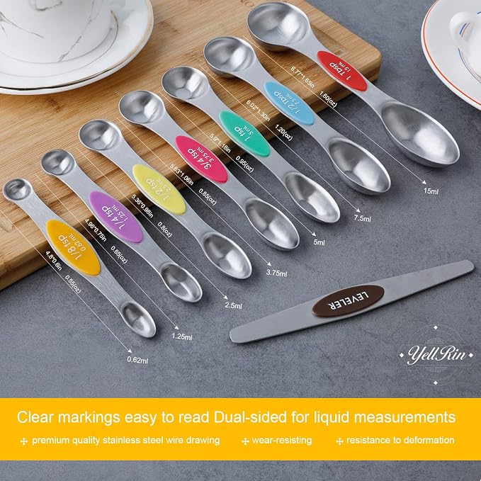 Magnetic Measuring Spoons Set of 8 Stainless Steel Dual Sided Stackable - Image 8