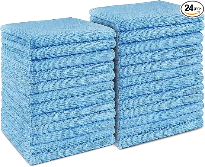 AIDEA Blue Microfiber Cleaning Cloth 24PK, Soft Absorbent Cleaning Rags by AIDEAHOME