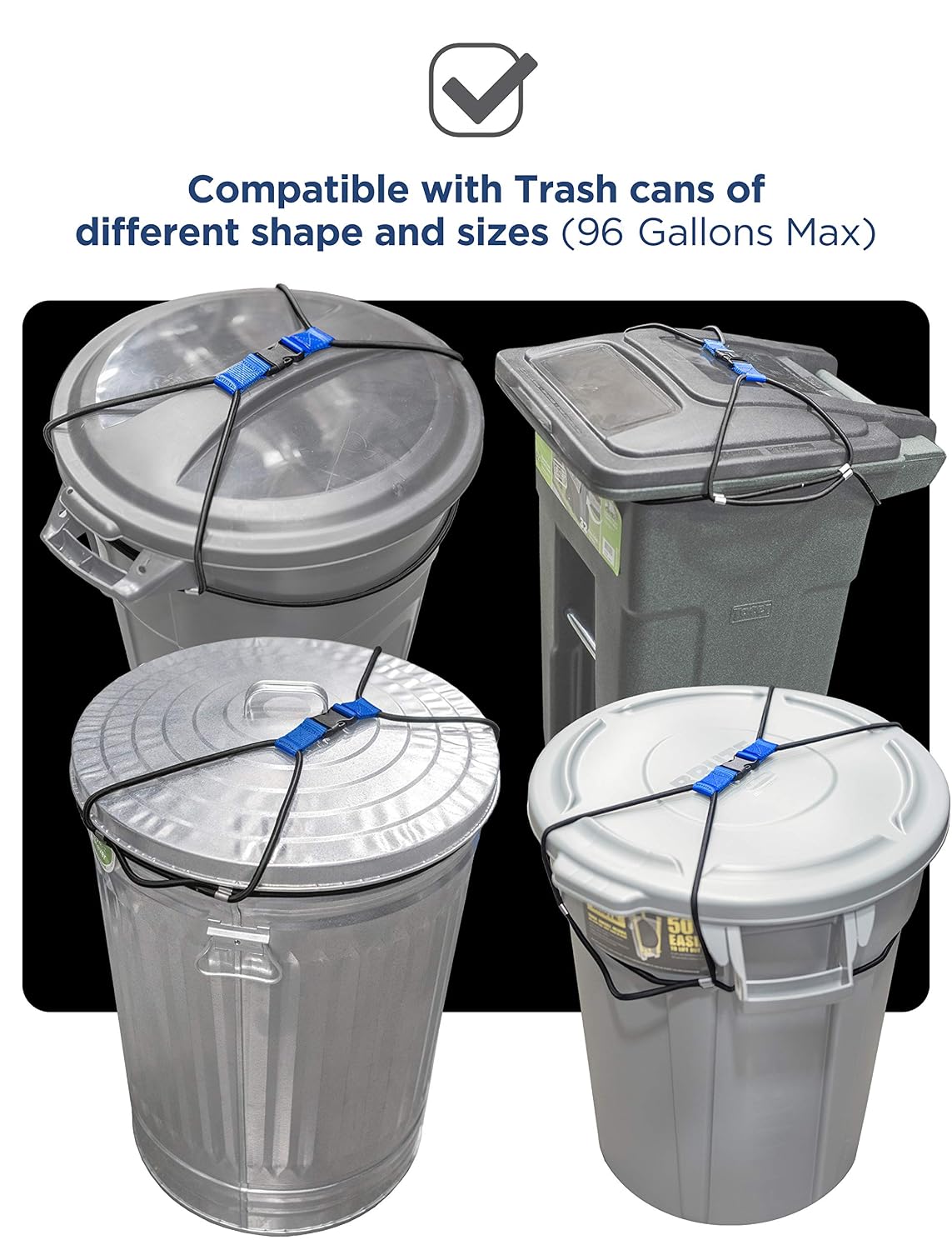 ENCASED Extra Large Trash Can Lock for Animals/Raccoons, Bungee Cord Heavy Duty Extra Large Outdoor Garbage Lid Lock (Fits 50-96 Gallon Trash Can)(Trash Can NOT Included)