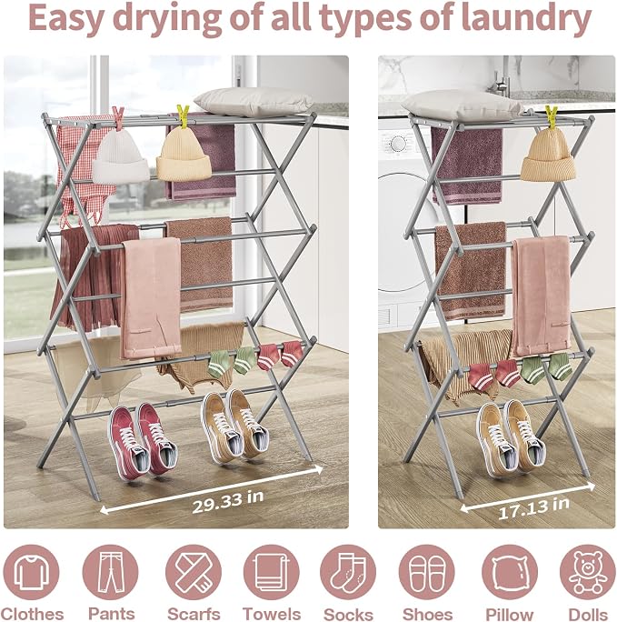 APEXCHASER Clothes Drying Rack, 3-Tier Laundry Drying Rack - Image 2