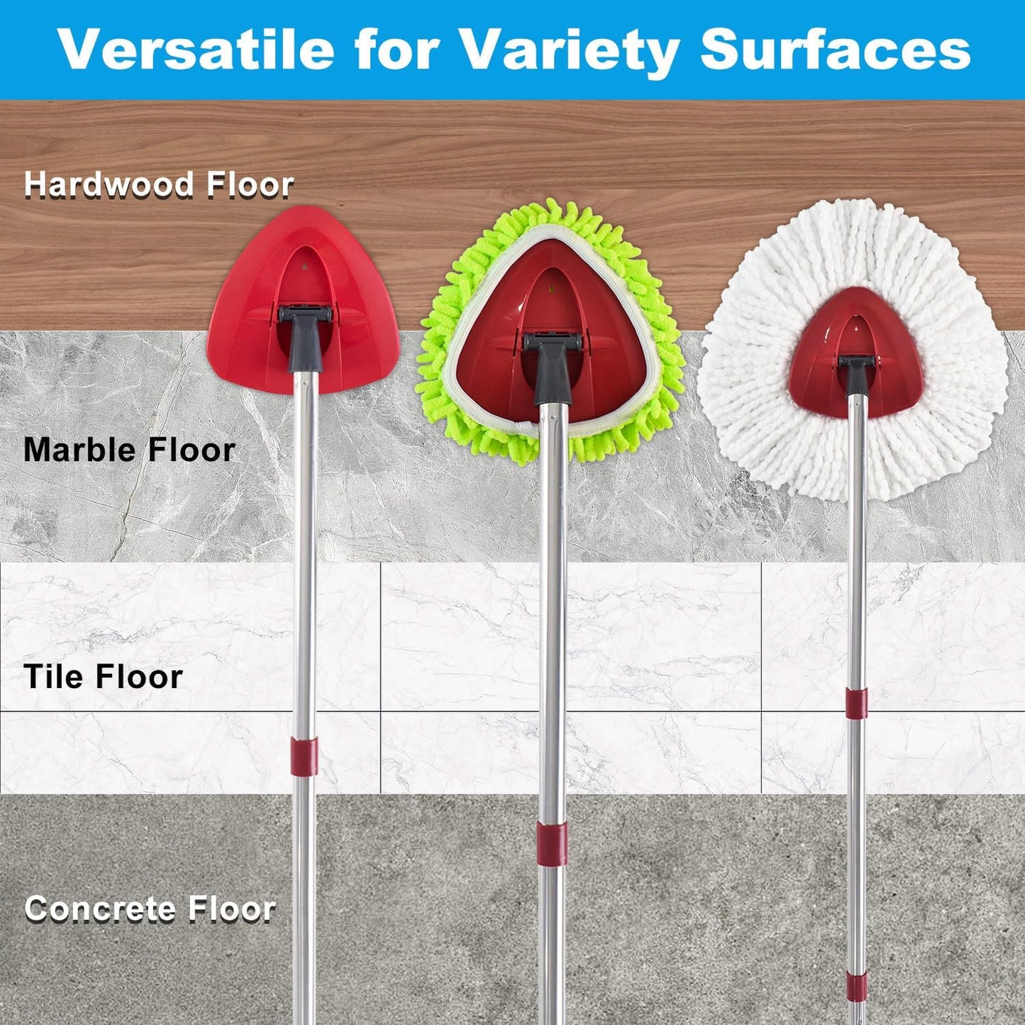 Mop Heads Replacements for Ocedar, Mop Replace Head for o Cedar Easywring 1 Tank, Spin Mop Replacement Head Mop Heads Include 6 Mop Refills Machine Washable, 1 Scrubber Mop Head and 1 Mop Base