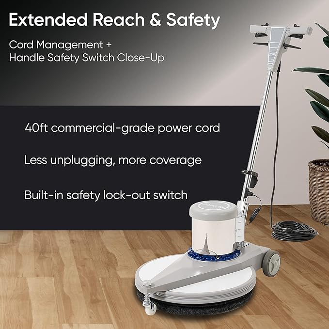 20" High-Speed Commercial Floor Burnisher, 1.5 HP, 1500 RPM, 40ft Cord - Image 7