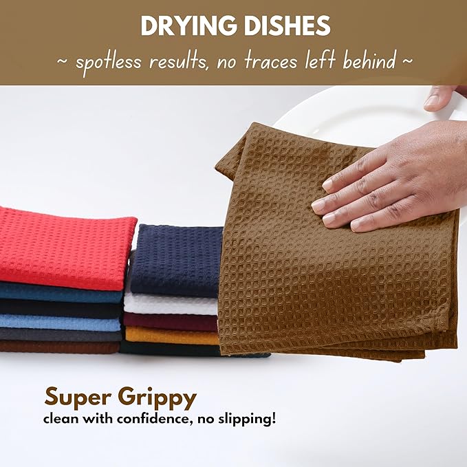Native Fab Waffle Weave Dish Towels 12 Pack 100% Cotton, 16x26 Inches, Super - Image 3