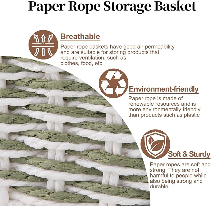 OIAHOMY Toilet Paper Baskets Handmade Paper Rope Decorative Wicker Storage Tank - Image 4