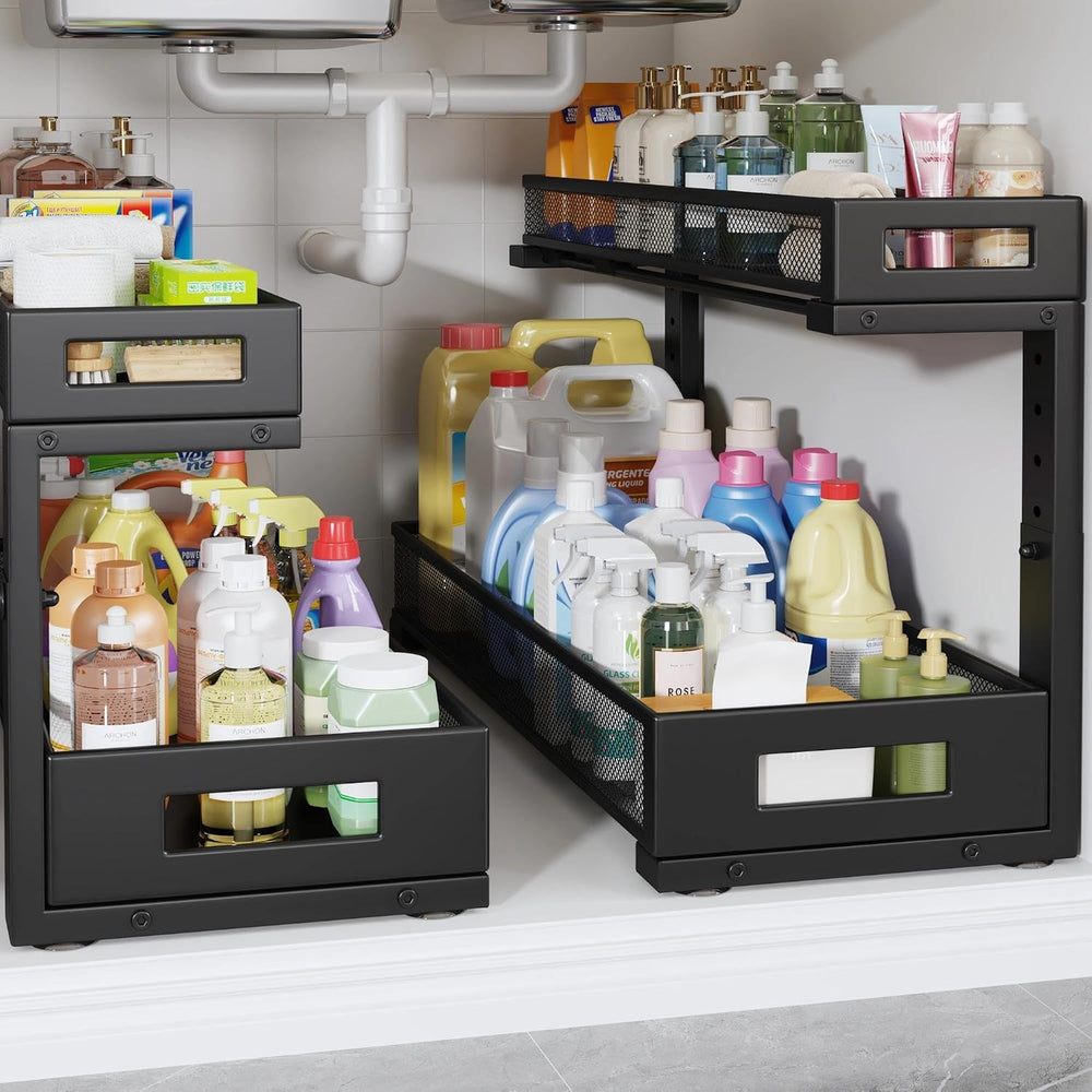 2 Pack 20.47IN Depth Under Sink Storage Organizer, Large 2-Tier Elegant Mesh