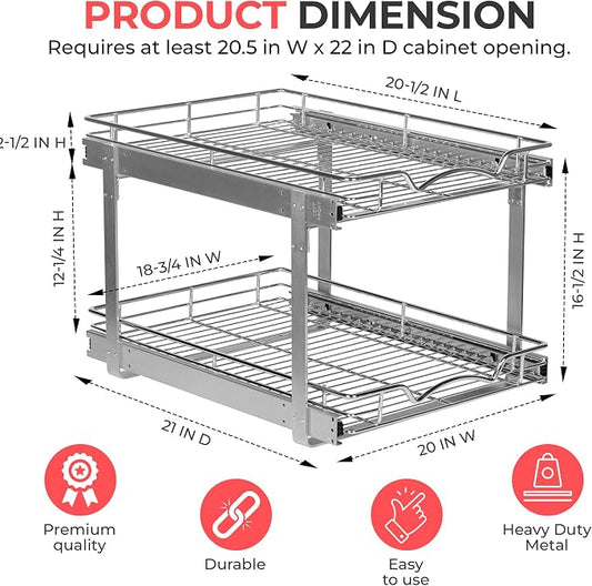 HOLDN’ STORAGE Two Tier Pull Out Cabinet Organizer, Individual Sliding Drawers - Image 2