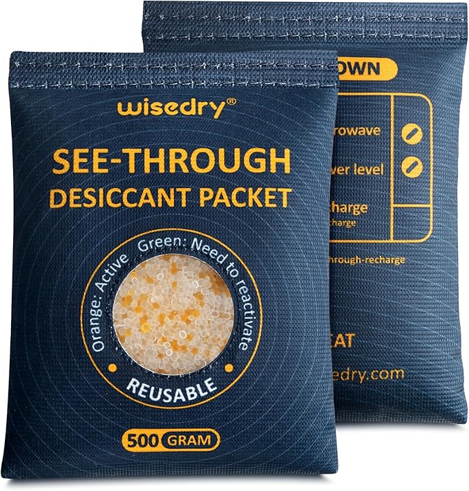wisedry 500GX2 See-Through Silica Gel Packets, Color-Indicating Desiccant Packs by wisedry