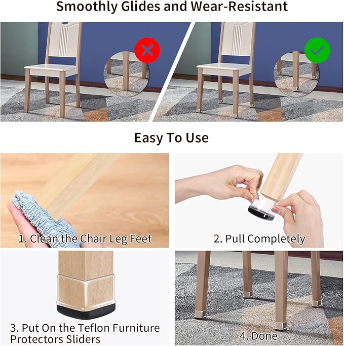 Ezprotekt 24 Pcs Clear Chair Leg Sliders - Image 6
