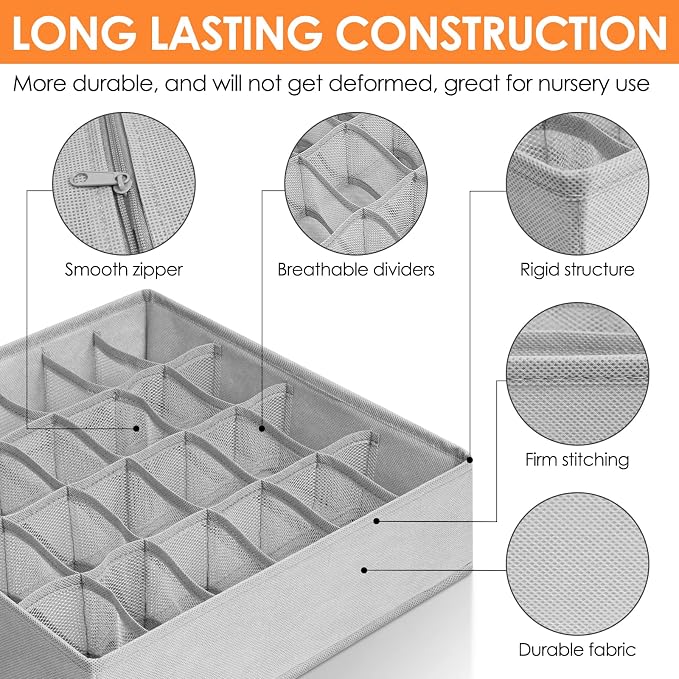 6 Pack Sock Underwear Drawer Organizer Dividers, 58 Cell Foldable Fabric - Image 5