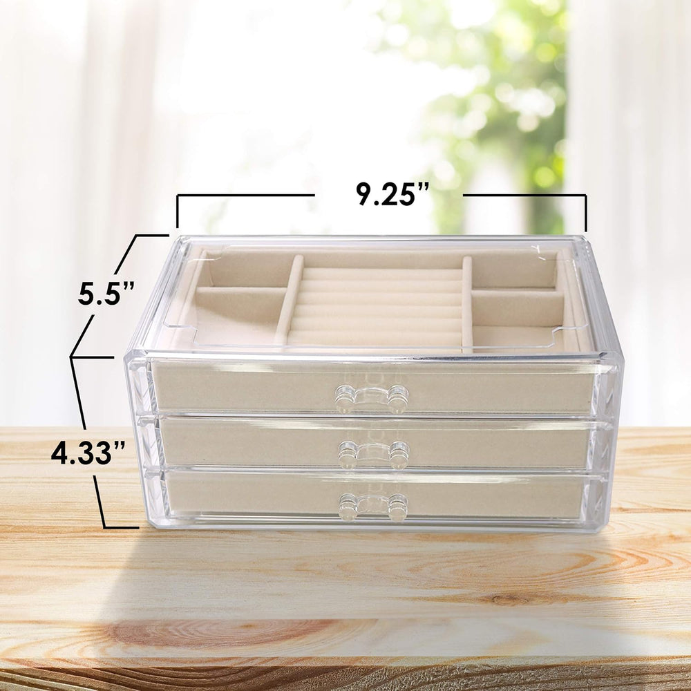 Acrylic Jewelry Organizer Box Women - 3 Drawers Clear Storage Case for Girls ...
