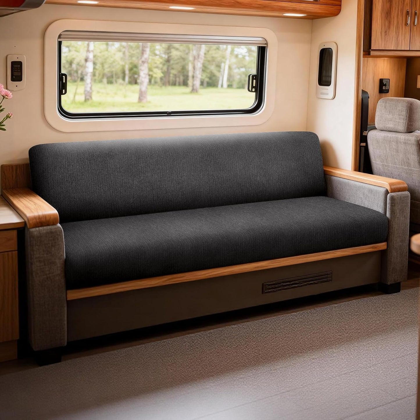 Waterproof RV Dinette Cushion Covers - Stretch Seat Slipcover, Washable RV Couch Cover Designed for Camper Car Bench (Sofa 1 Backrest Cover & 1 Bench Cover, Dark Grey)