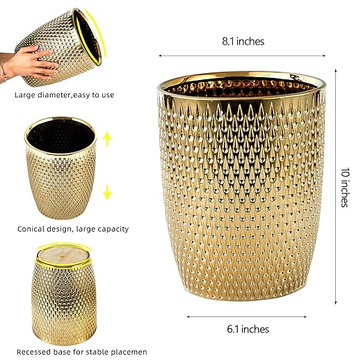 Modern Golden Small Trash Can Wastebasket, Garbage Container Bin - Image 4
