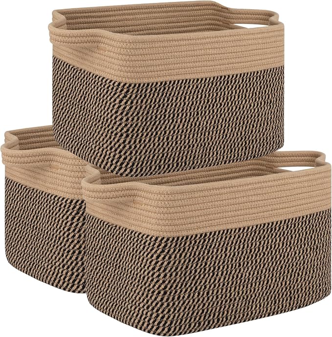 OIAHOMY 3 Pack Storage Basket for Organizing, Woven Basket Basket by MasterofSpaceOptimization