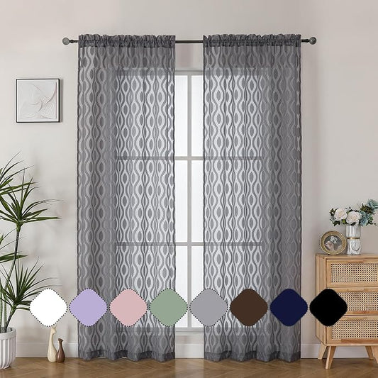 Aiyufeng Charcoal Grey Sheer Curtains 84 Inches Long 2 Panels, Solid Airy Light - Image 2