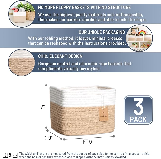 NaturalCozy Storage Cubes 9”x9”x7”Cotton Rope Woven Baskets - Image 2