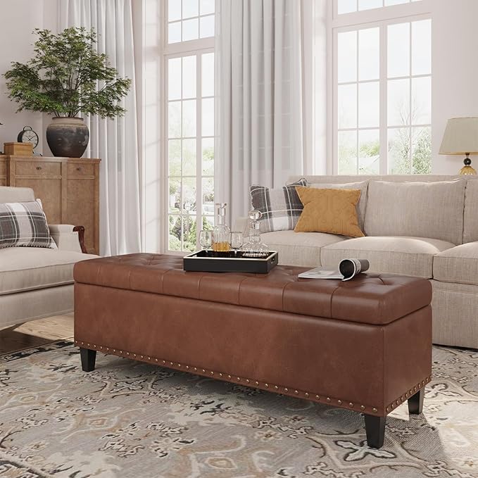 Storage Ottoman Bench, 51-Inch Large Storage Bench by FiveWillowise