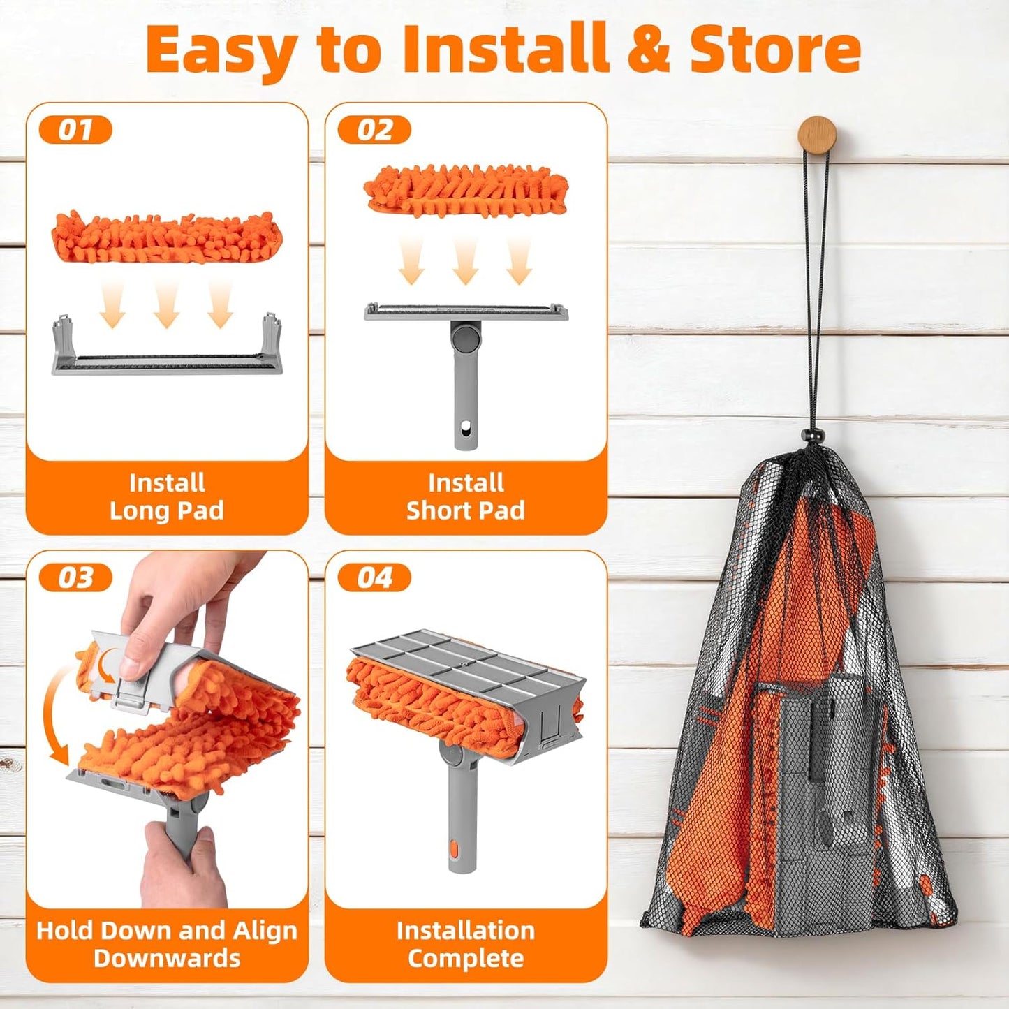 Ceiling Fan Cleaner Duster with 6 Ft/77'' Extension Pole Multi-Functional Chenille Duster Cleaner Kit for Cleaning Fan Blade, Baseboard, Blind, Cobweb, High Ceiling Walls - Reusable & Machine Washable