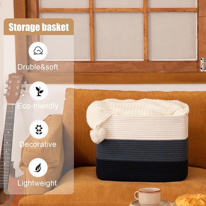 Storage Baskets for Organizing, 2 Pack Woven Basket for Storage, Rectangle - Image 4