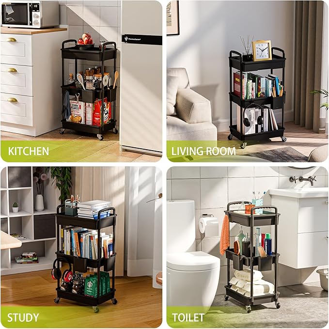 3 Tier Rolling Cart Organizer, Laundry Room Bathroom Organizers and Storage - Image 6
