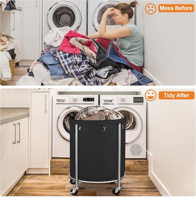 ELYKEN Laundry Hamper on Wheels, 23.6" Diameter 170L Large Capacity Laundry - Image 9