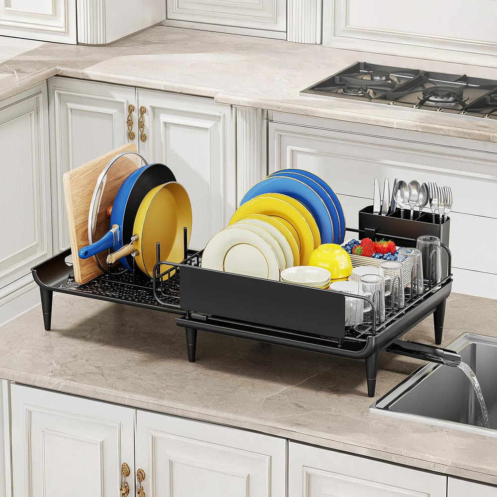 Urackify Expandable Dish Drying Rack for Kitchen Counter with Drainboard