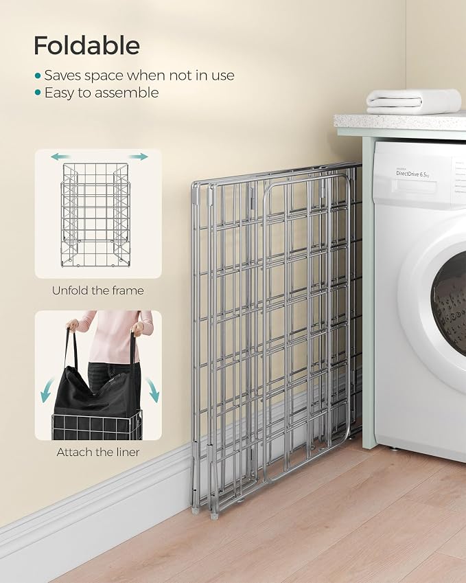 SONGMICS Laundry Hamper, 23.8 Gal. Laundry Basket, Collapsible Clothes Hamper - Image 7