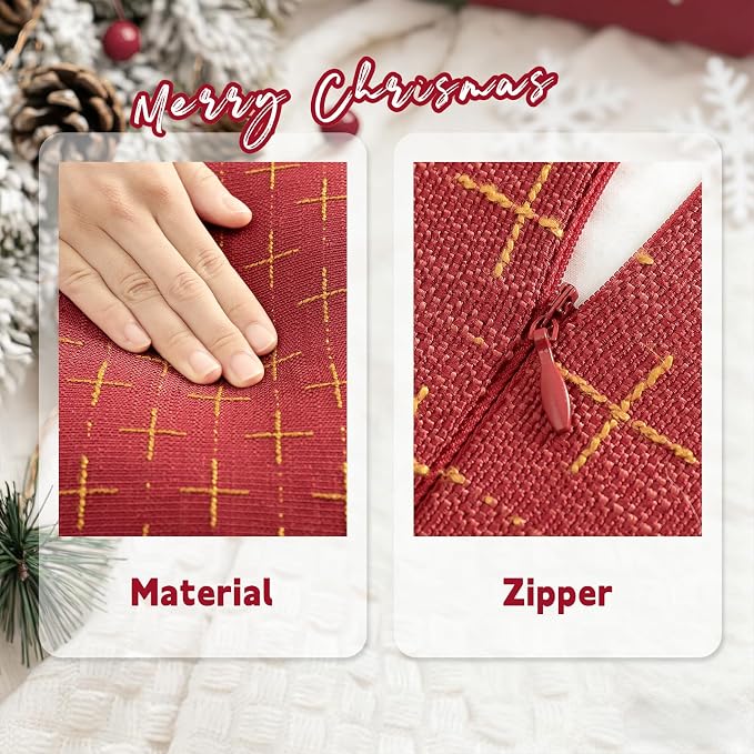 ZWJD Christmas Pillow Covers 24x24 Set of 2 Soft Polyester Textured Red Pillows - Image 4