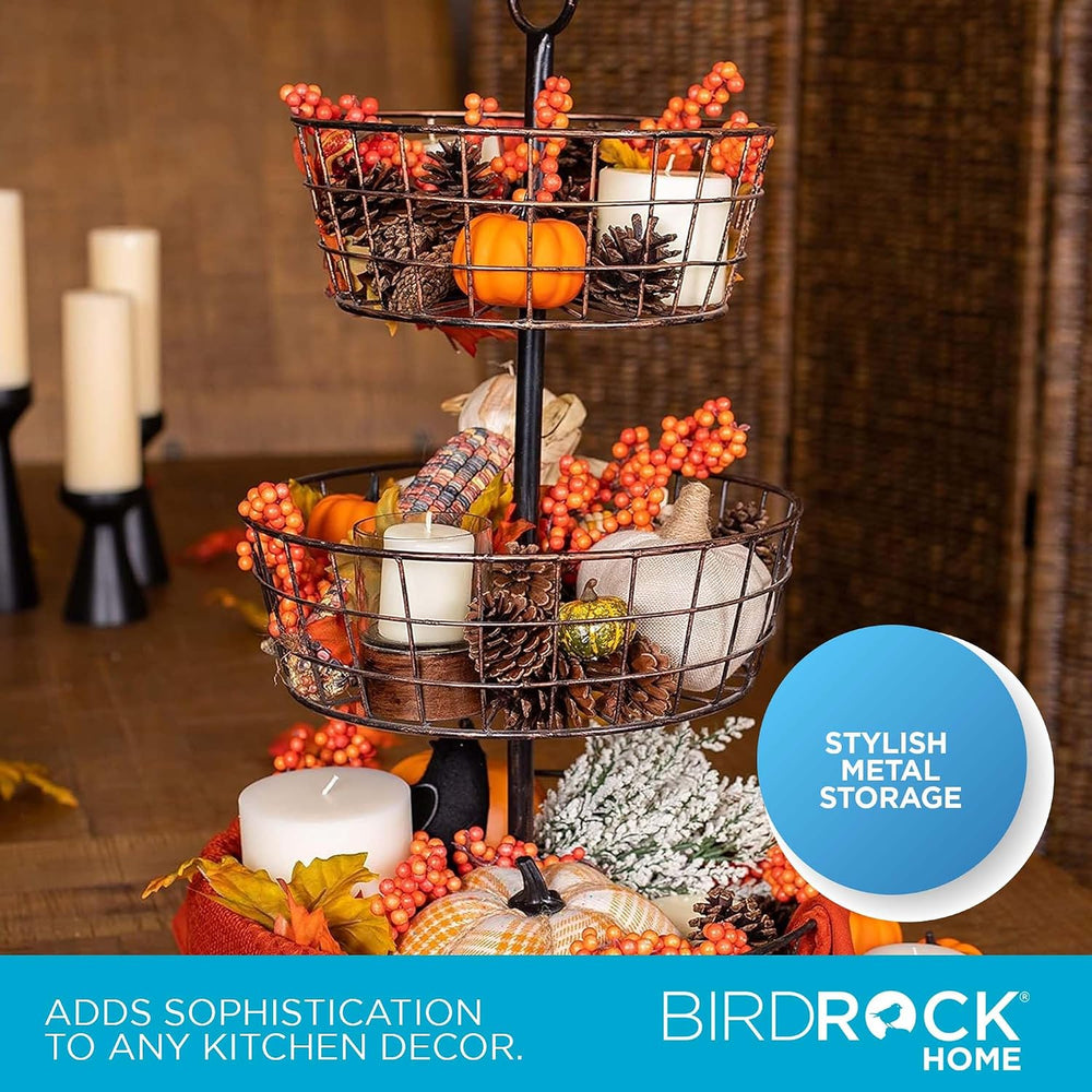 BIRDROCK HOME 3 Tier Wire Fruit Basket | Round Metal Standing Baskets | Fruit...