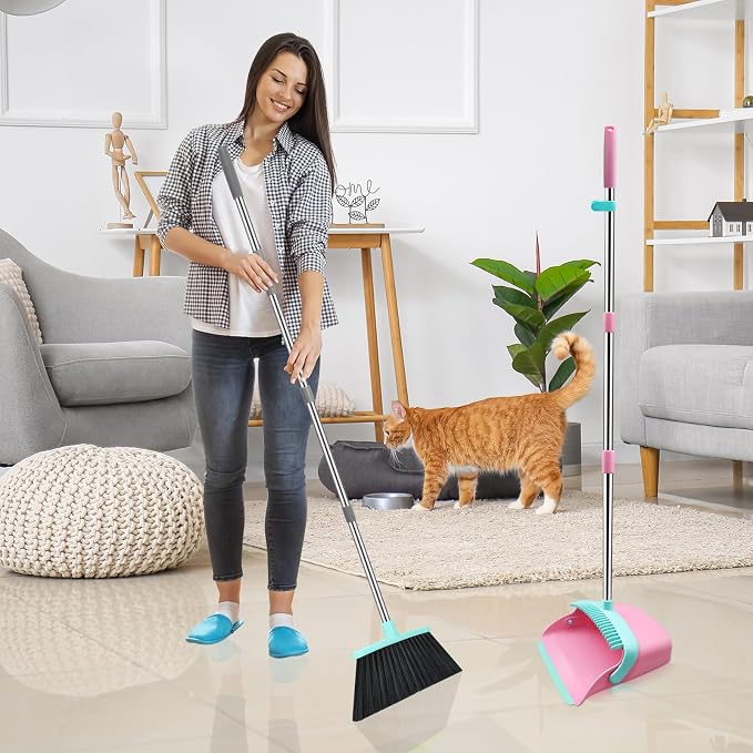 Broom and Dustpan Set, 52-in Long Adjustable Handle Broom Dustpan Combo - Image 7