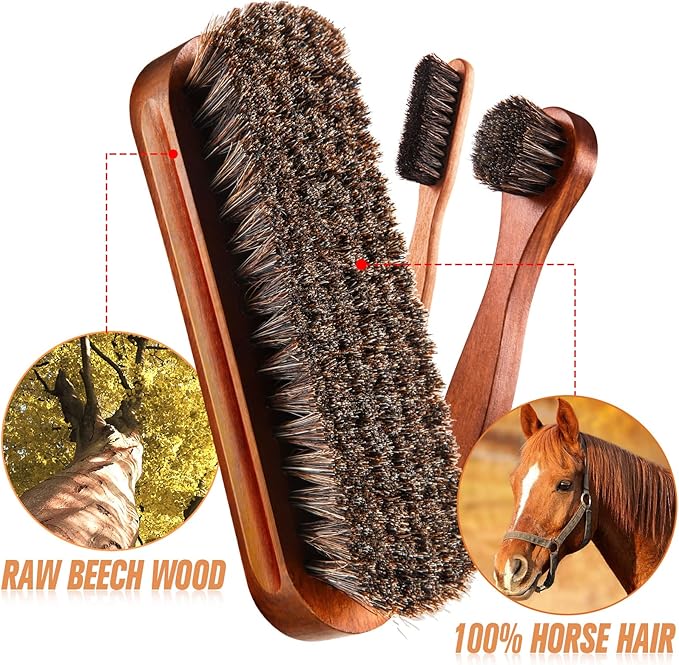 7 Pcs Horsehair Shine Shoes Brush Kit Polish Dauber Applicators Cleaning - Image 3