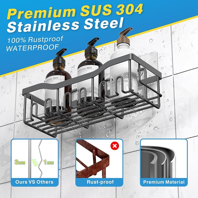EUDELE 5-Pack Rustproof Stainless Steel Shower Caddy – No Drill Adhesive - Image 5