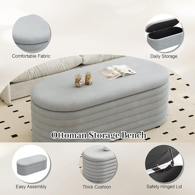 Storage Ottoman Bench, Upholstered Fabric Storages Benches End of Bed Stool - Image 5