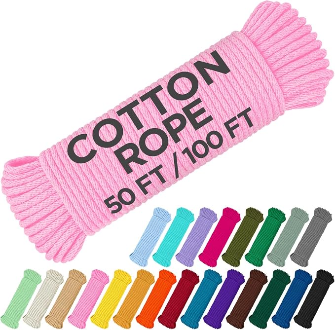 TECEUM Cotton Rope 3/16” – 50 FT – Strong All-Purpose Braided Rope – Natural by TECEUM