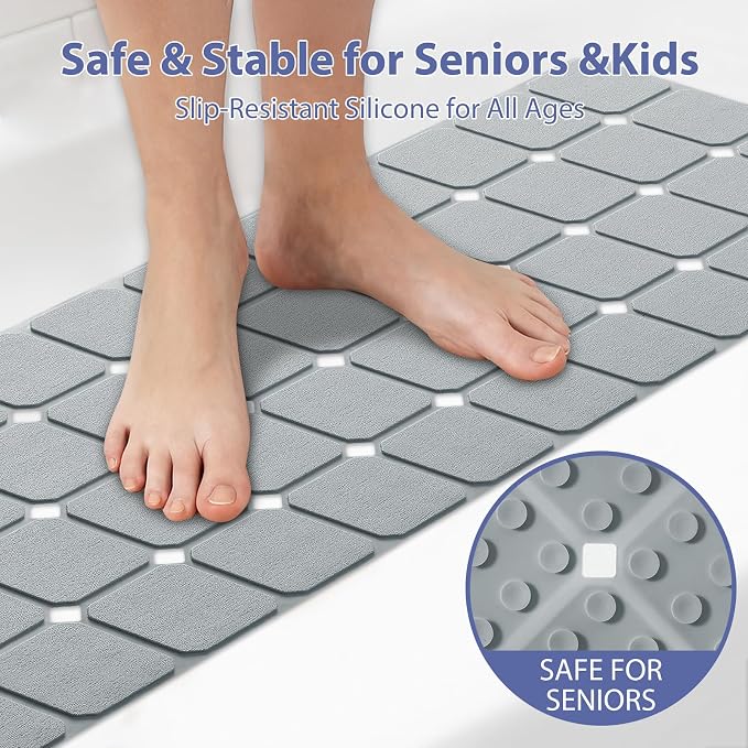 Bathtub Mat Non Slip Silicone Foldable Extra Long Tub Mat Strong Suction Cups & - Image 6