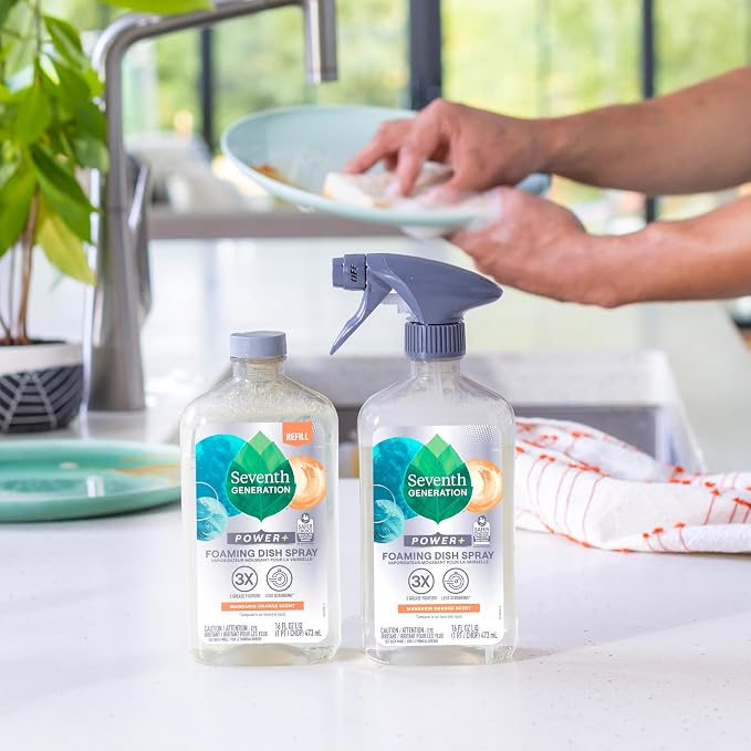 Seventh Generation Foaming Dish Spray, Power+ Mandarin Orange, 3 Powerful - Image 6