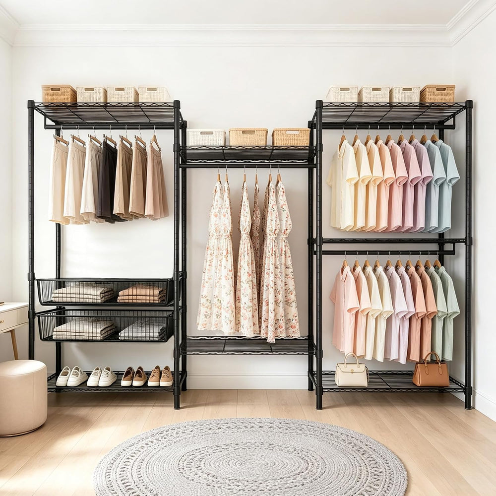 Heavy Duty Clothes Rack, Garment Rack with 4 Hanging Rods, 6 Adjustable Wire ...