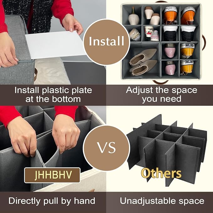 1 Pack Shoe Organizer for Closet, Adjustable Shoe Box Storage Containers - Image 3