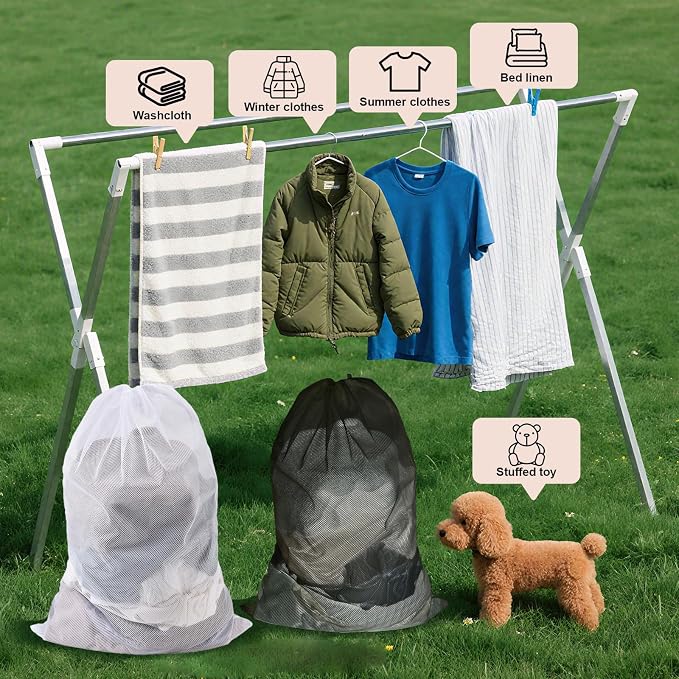 10-Pack Mesh Laundry Bags, 24 × 36 Inch Heavy-Duty Drawstring Mesh Bag Set – - Image 7